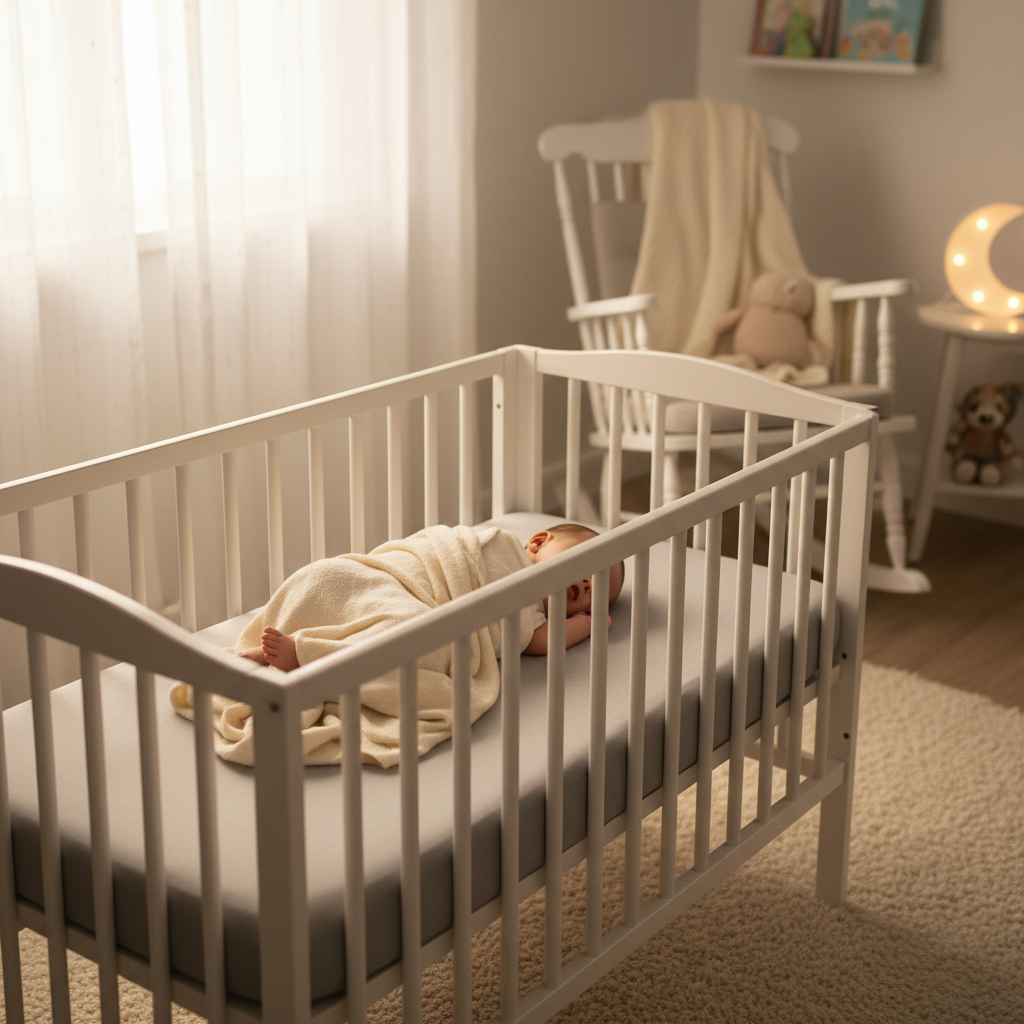 Schlafendes Baby im Babybett - ruhige Schlafumgebung