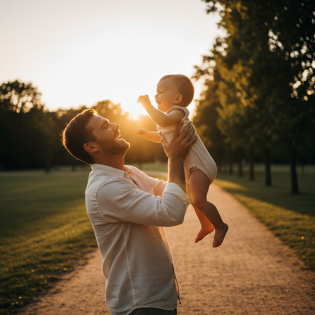 Familie beim Sonnenuntergang im Park