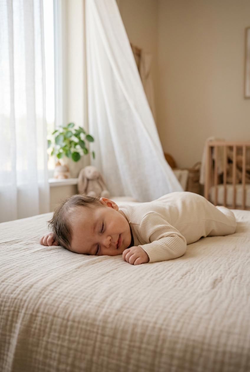 Baby schläft friedlich im Sommer