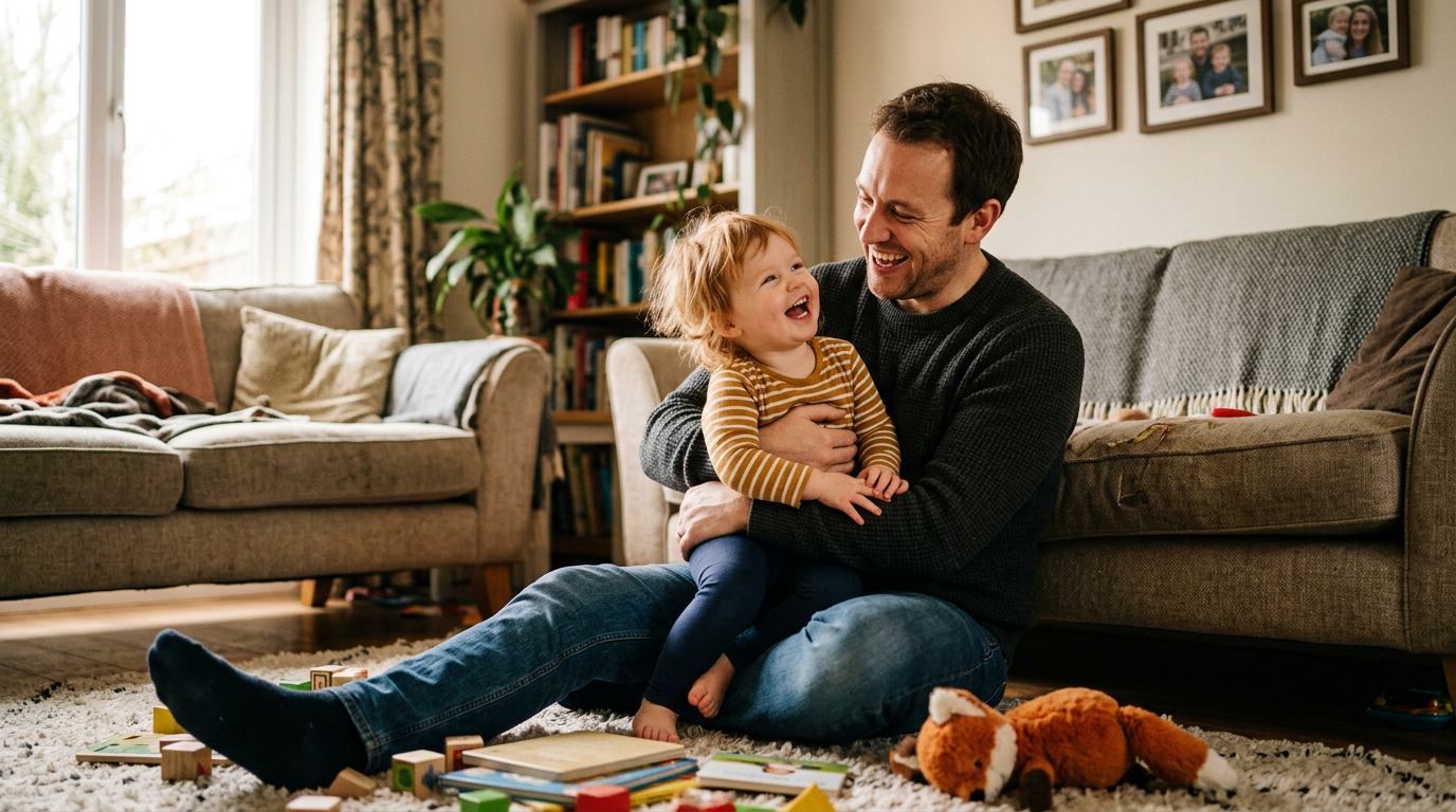 Vater und Kind beim gemeinsamen Spielen – emotionale Bindung als Kernfaktor im Familienrecht