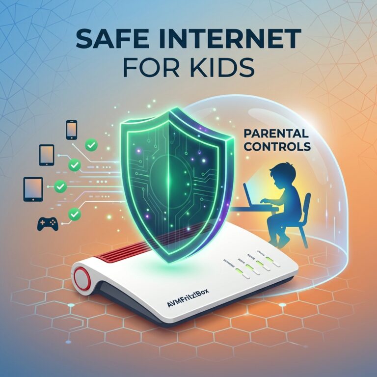FRITZ!Box Router mit digitalem Schutzschild für Kindersicherung im Internet