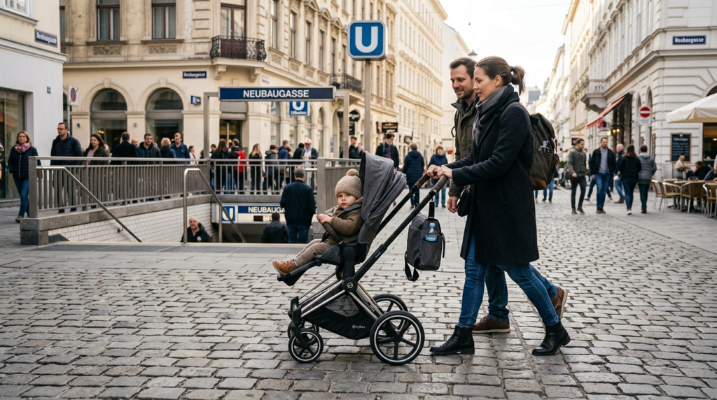 Kinderwagen-Kaufberatung – Papa testet den Kinderwagen
