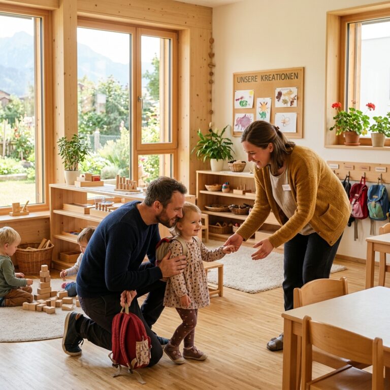 Kindergarten in Österreich - Vater mit Kind in Krabbelstube