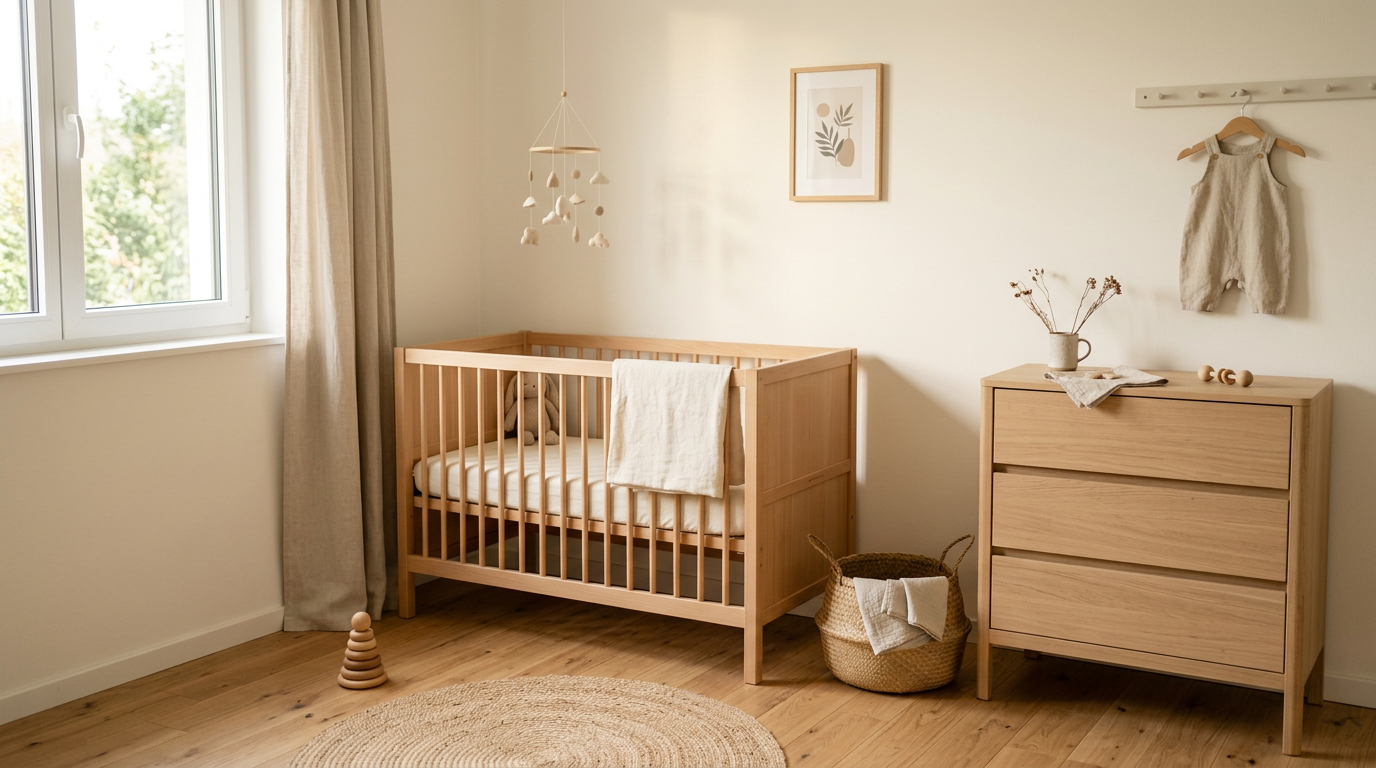Minimalistisches Babyzimmer mit wenigen Möbeln
