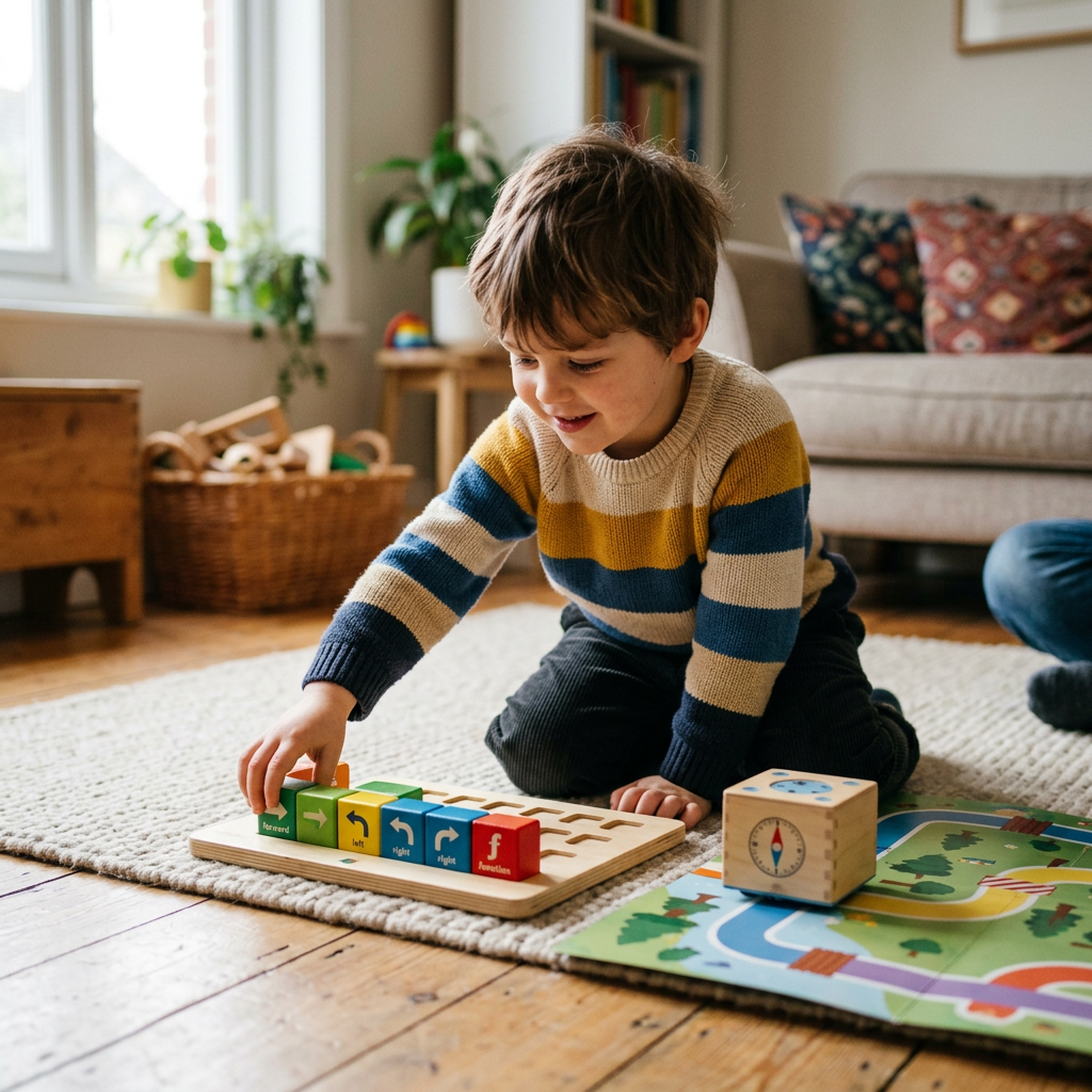 Kind programmiert Cubetto Holz-Roboter Coding Spielzeug - Programmieren für Kinder