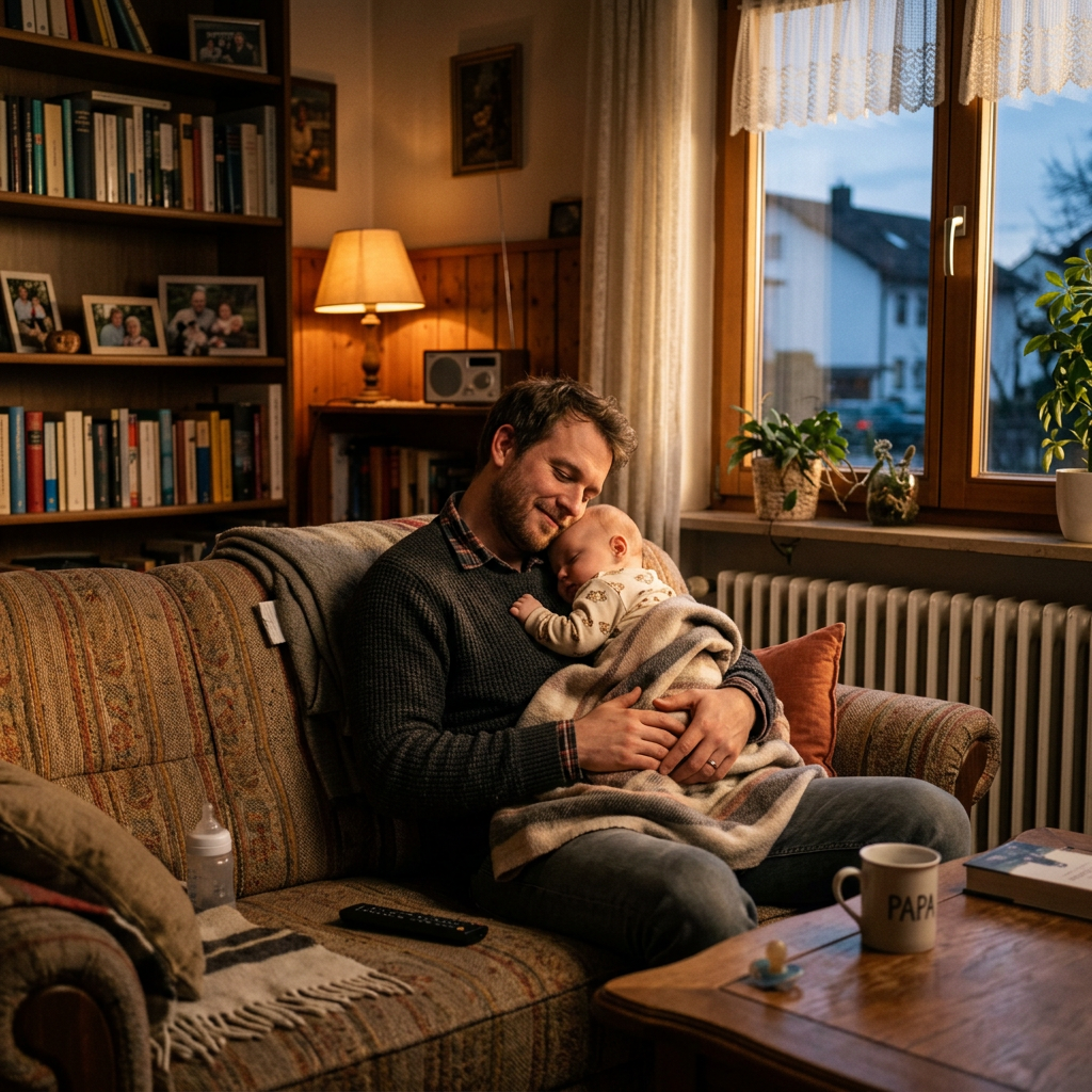 Papa allein zu Haus mit Baby