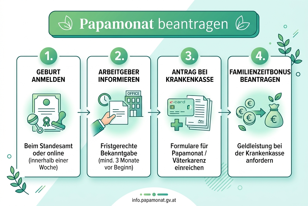 Papamonat beantragen in 4 Schritten - Infografik