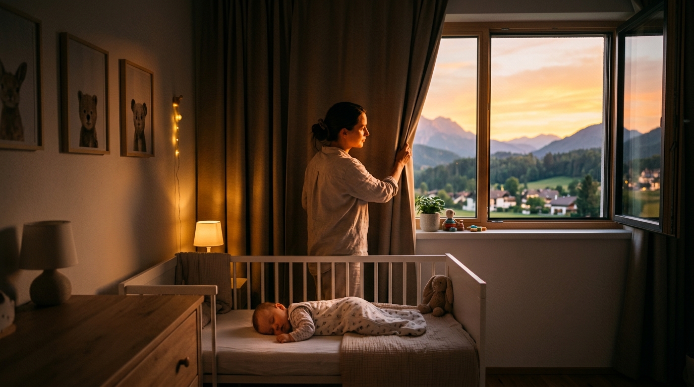 Sommerabend in Österreich - Baby-Schlafroutine mit Verdunkelung