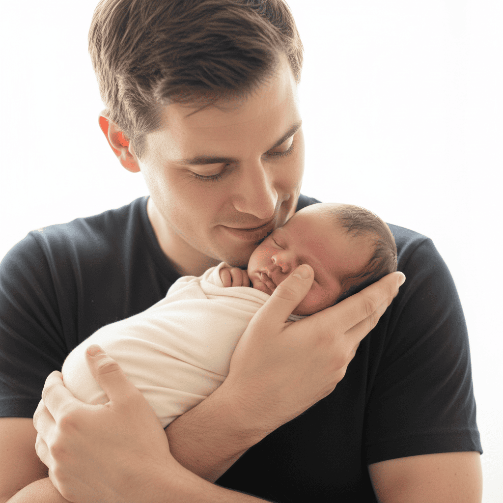 Vater hält sein Baby liebevoll im Arm - Bindung von Anfang an