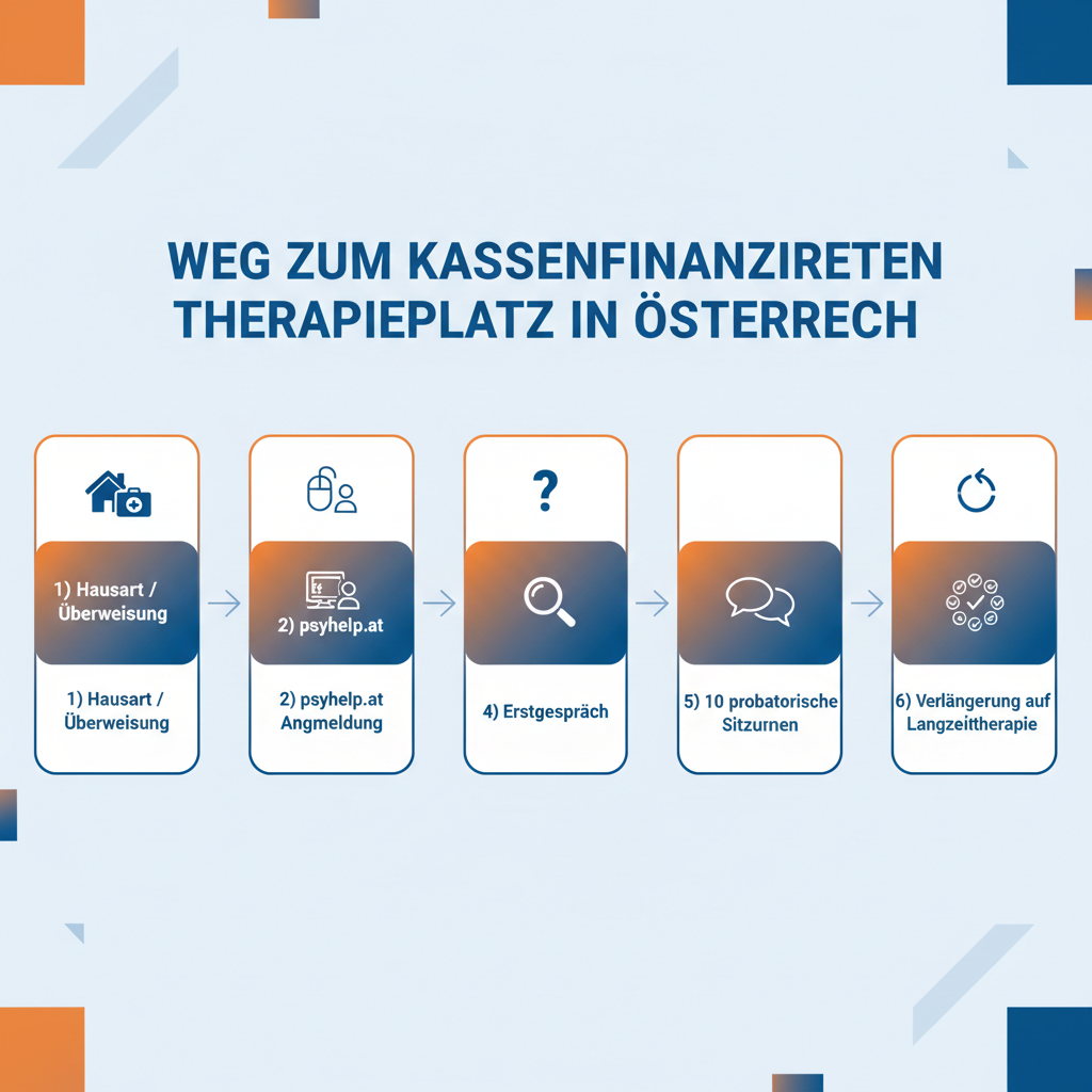 Infografik: So bekommst du ab 2026 in Österreich einen Kassen-Therapieplatz, Schritt für Schritt erklärt