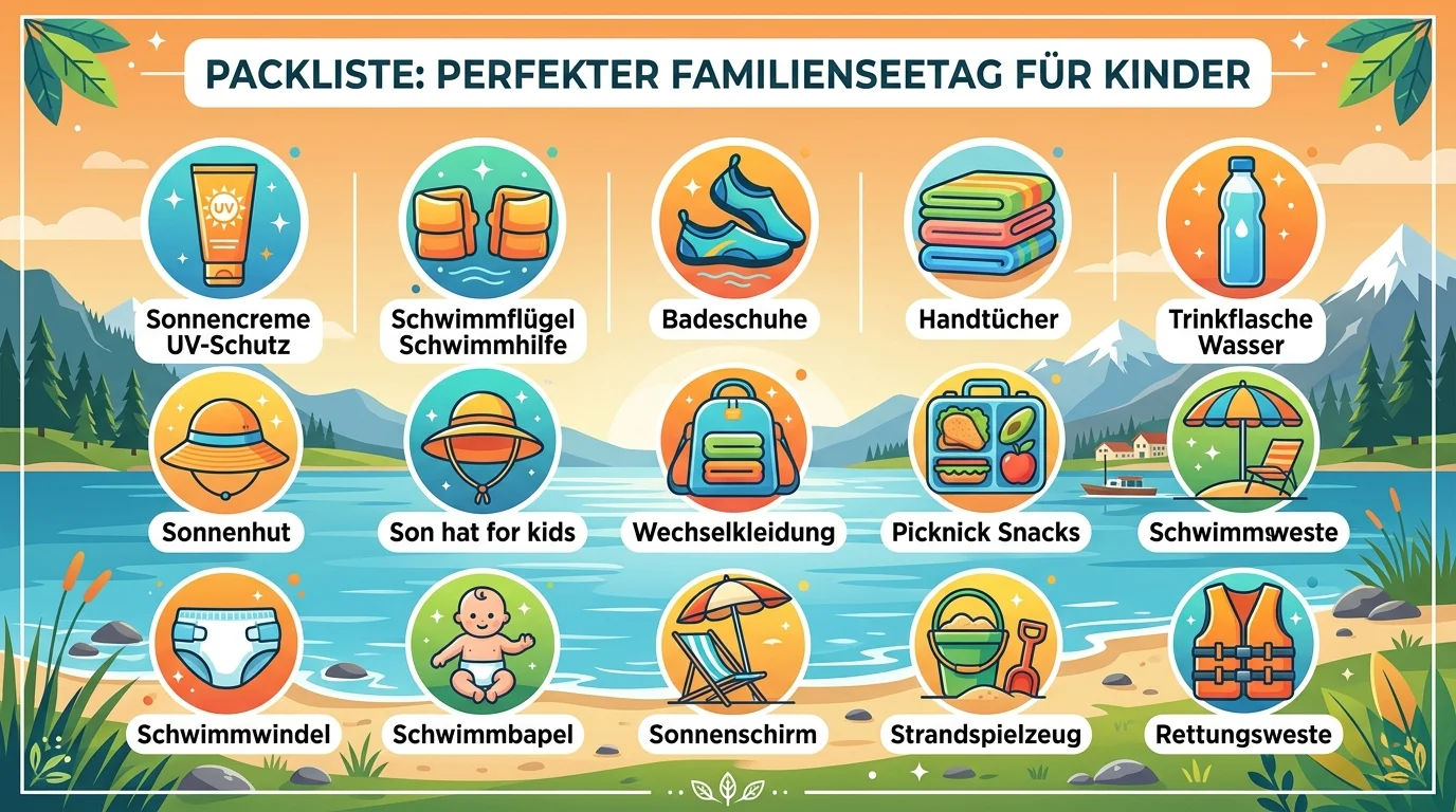 Infografik Packliste für den perfekten Badetag mit Kindern am See