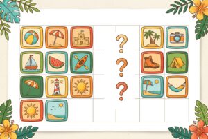Kalender-Illustration zeigt 9 bunte Ferienblöcke neben 5 Urlaubsblöcken mit einer Lücke und Fragezeichen dazwischen