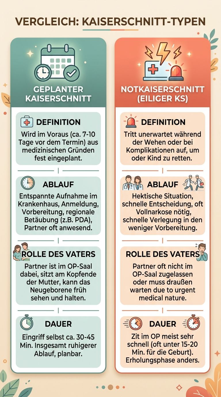 Vergleich geplanter vs. Notkaiserschnitt – Unterschiede in Ablauf, Vorbereitung und Rolle des Vaters