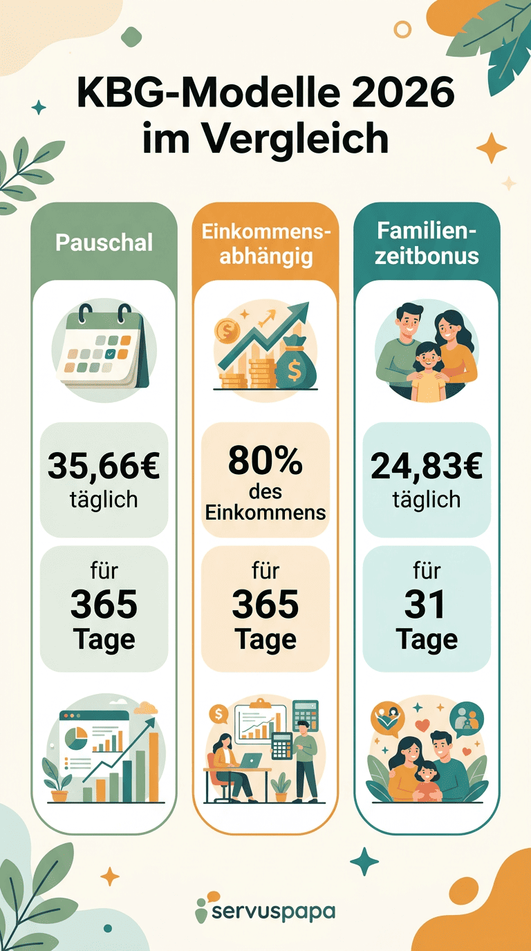 Vergleich Kinderbetreuungsgeld Modelle 2026 Pauschal einkommensabhängig Familienzeitbonus