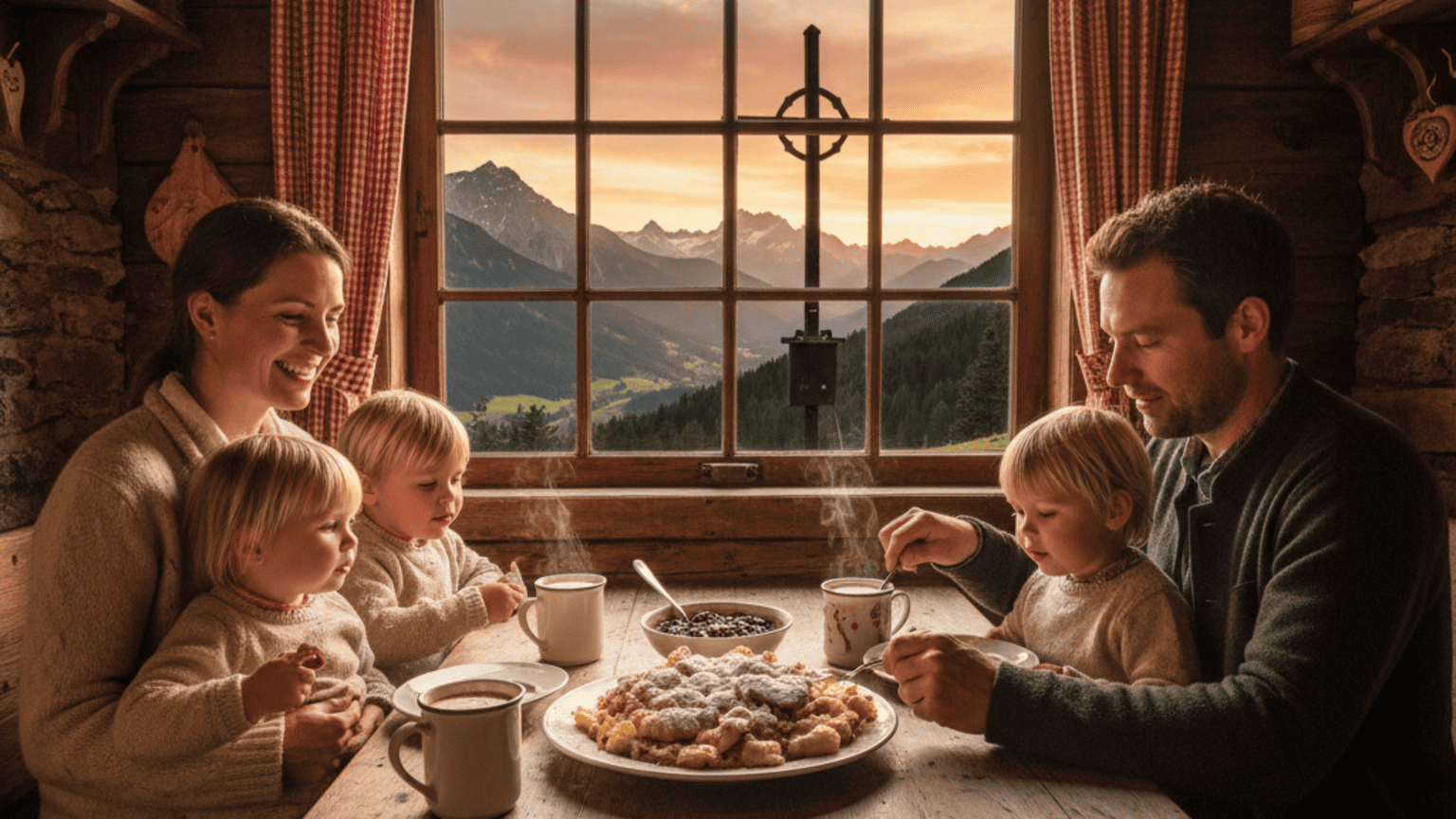 Almhutte Kaiserschmarrn Familie Bergpanorama