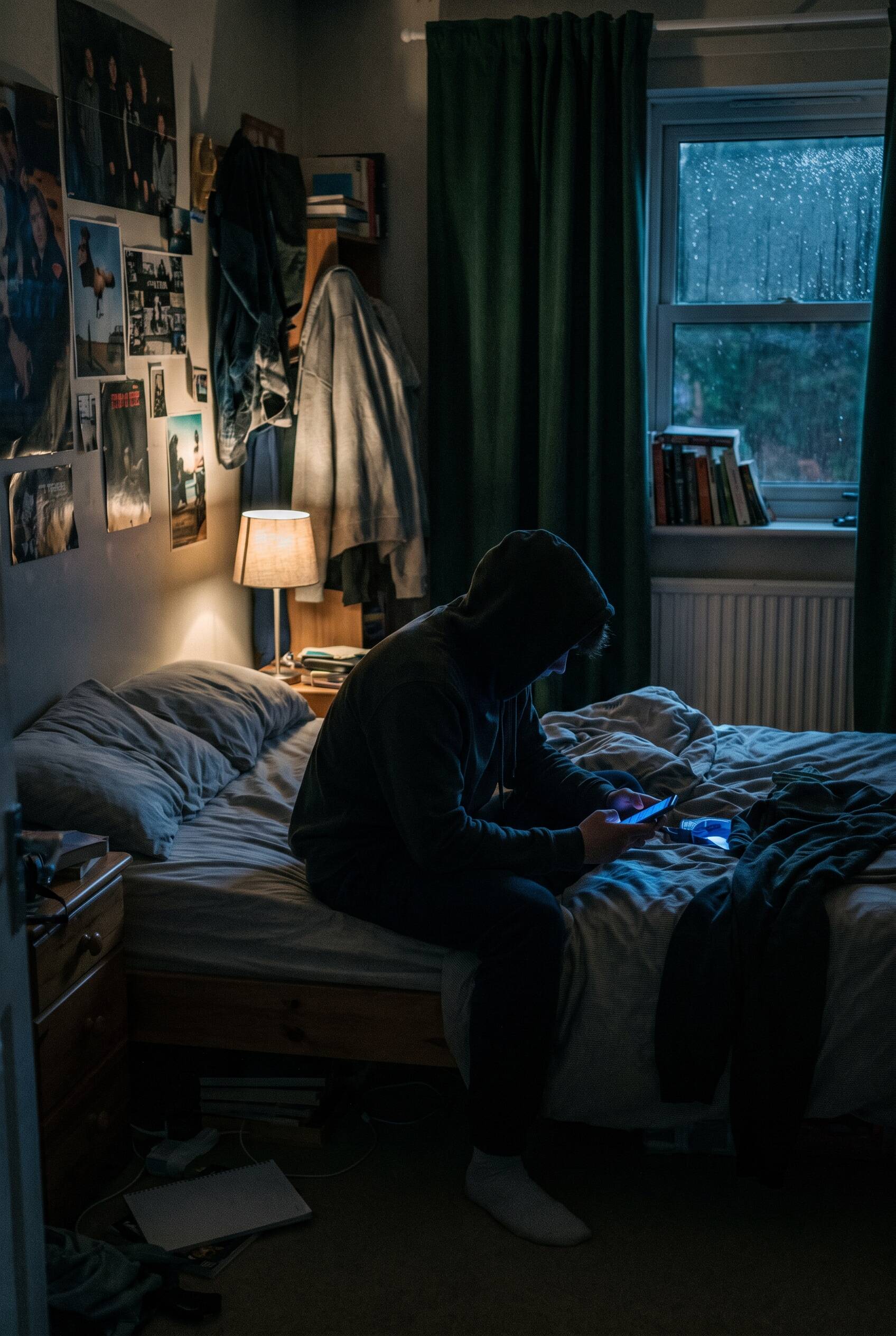 Kind allein im Zimmer mit Smartphone - Cybermobbing