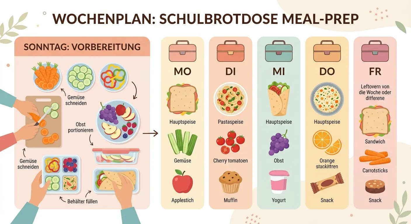 Meal-Prep-Wochenplan für die Schuljause: Sonntag vorbereitet für Montag bis Freitag