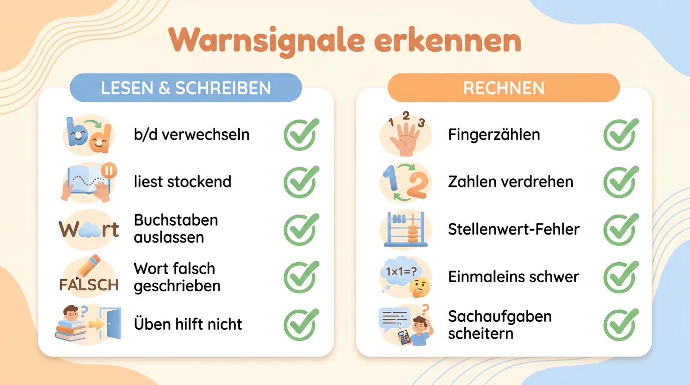 Checkliste: Warnsignale für Legasthenie und Dyskalkulie in der Volksschule