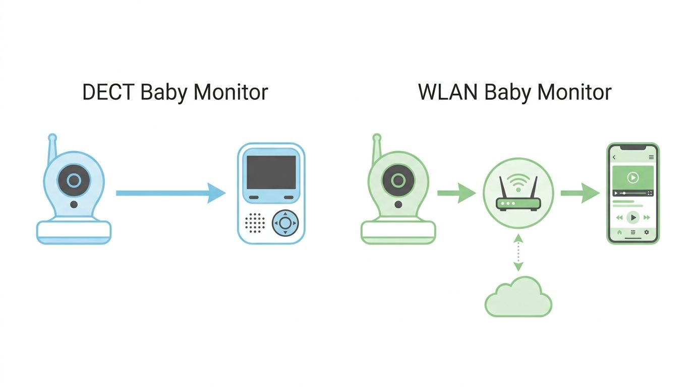 Vergleich: DECT-Babyphone mit direkter Verbindung versus WLAN-Babyphone über Router und App
