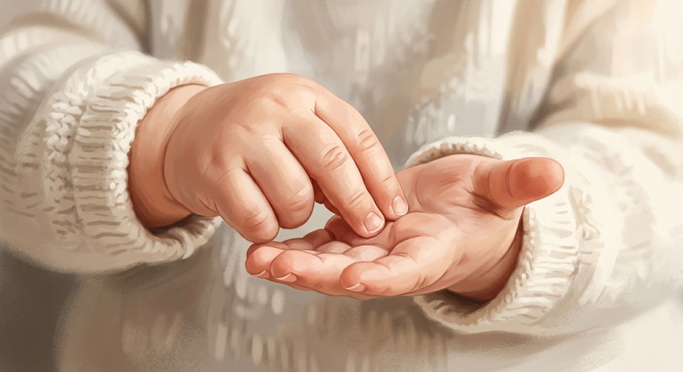 Babyhand zeigt das Babyzeichen für mehr – frühe Verständigung ohne Worte